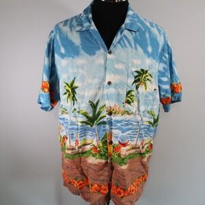 Steve & Barry's Shirt Mens Large Hawaiian Tropical Casual Button Up Short Sleeve